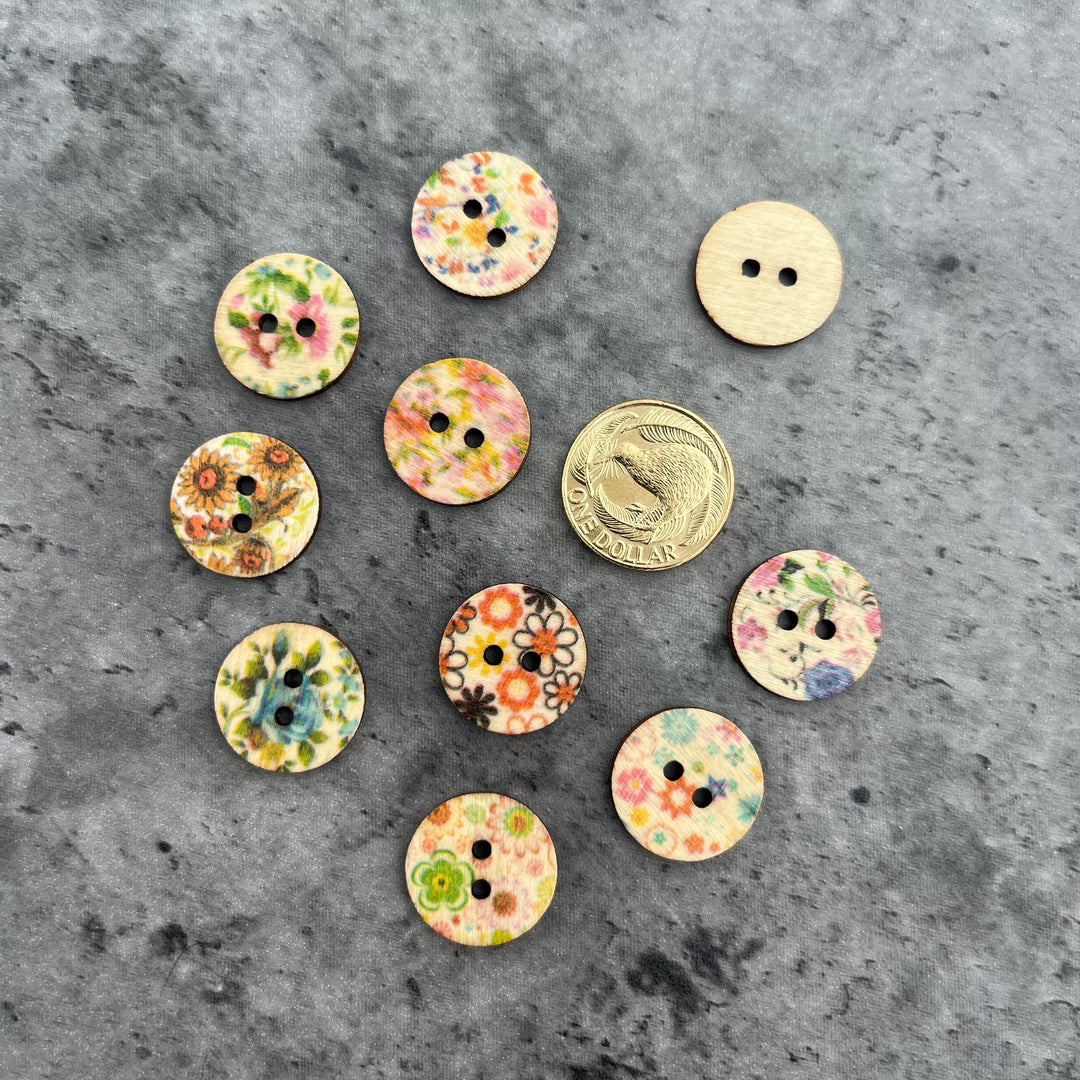 Natty Notions colourful printed Wooden Buttons - 20mm