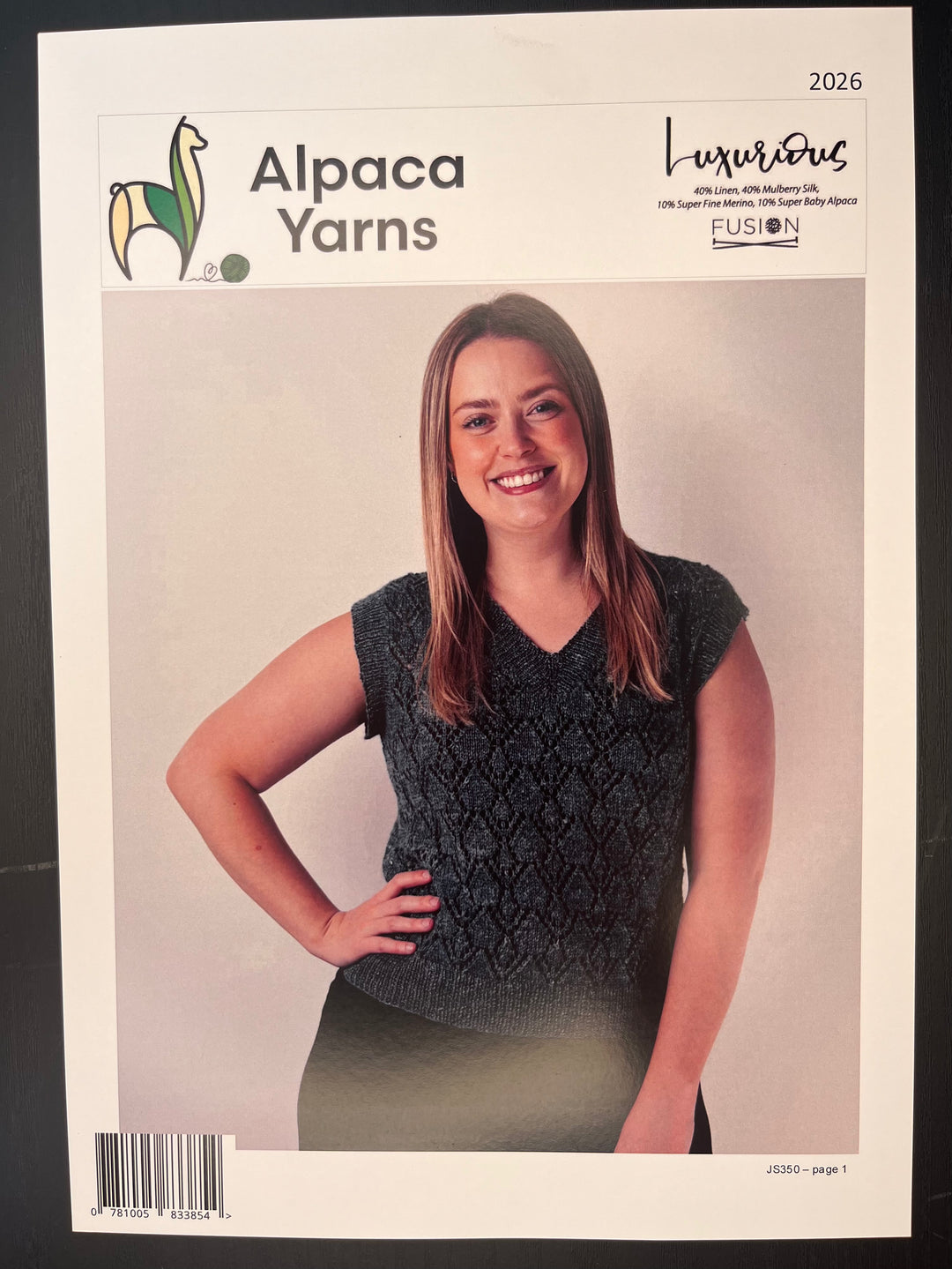 Alpaca Yarns Fusion Lacy V neck Vest (2026) - Printed Pattern