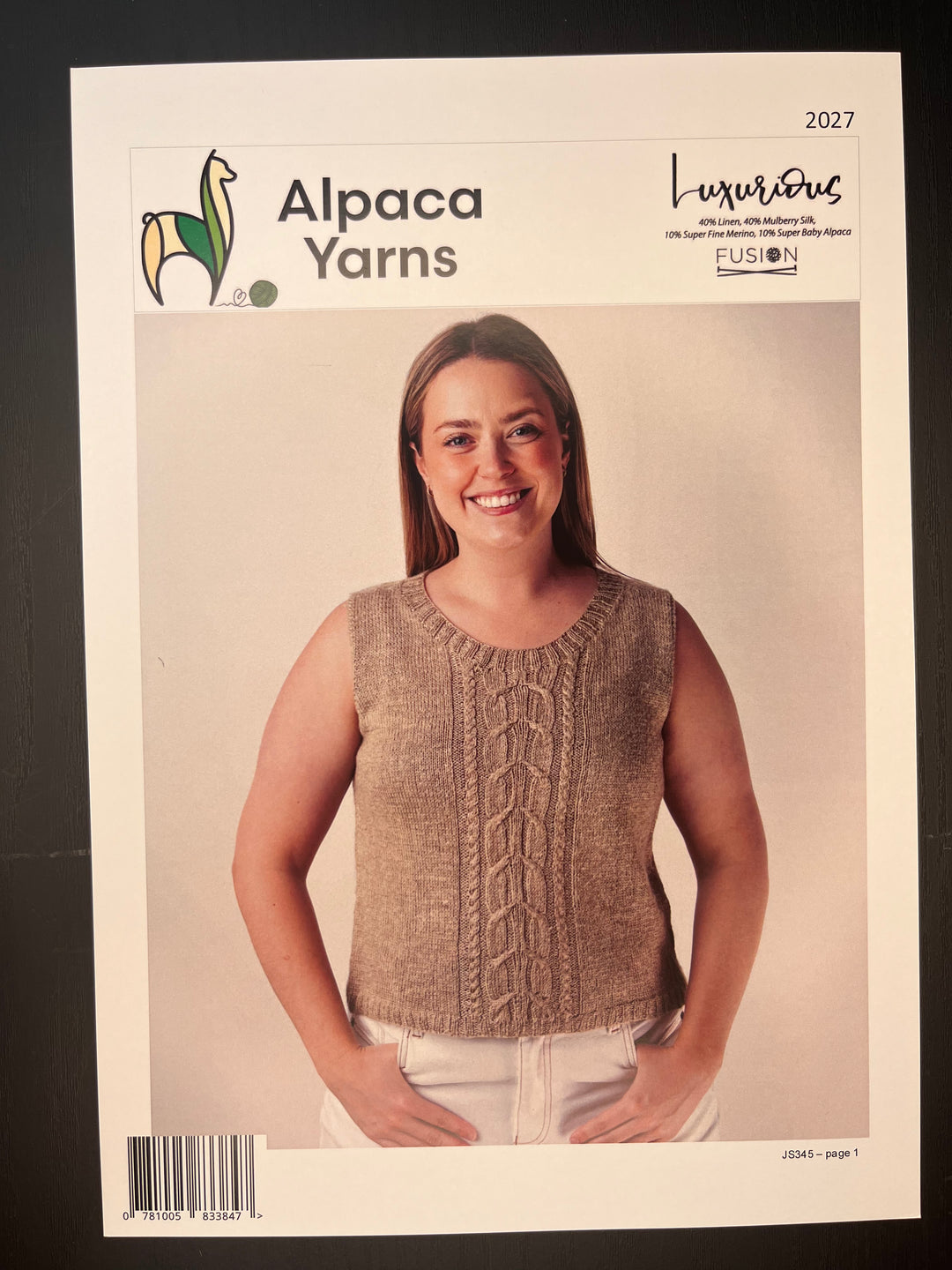 Alpaca Yarns Fusion Cable Vest with Options (2027) - Printed Pattern