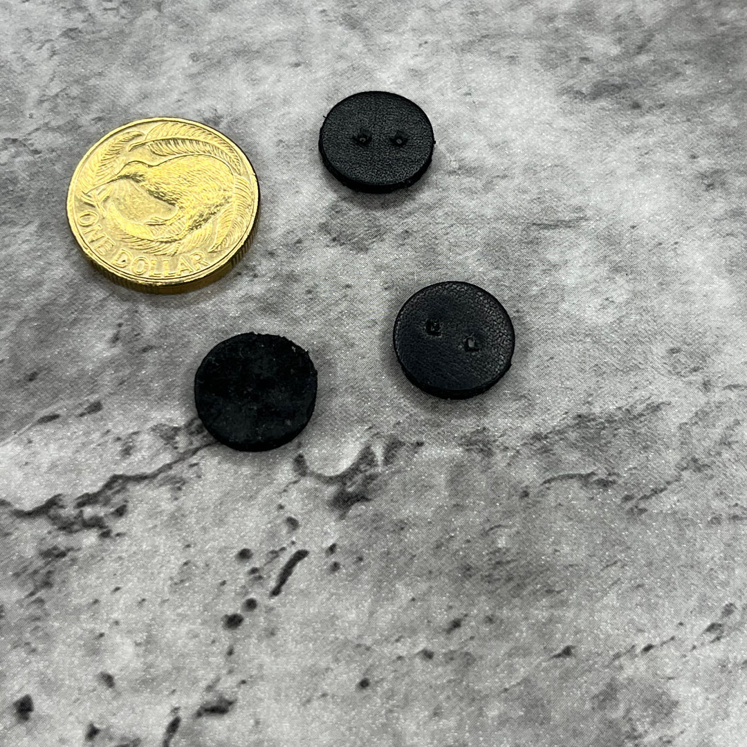 Black Leather Button - 14mm