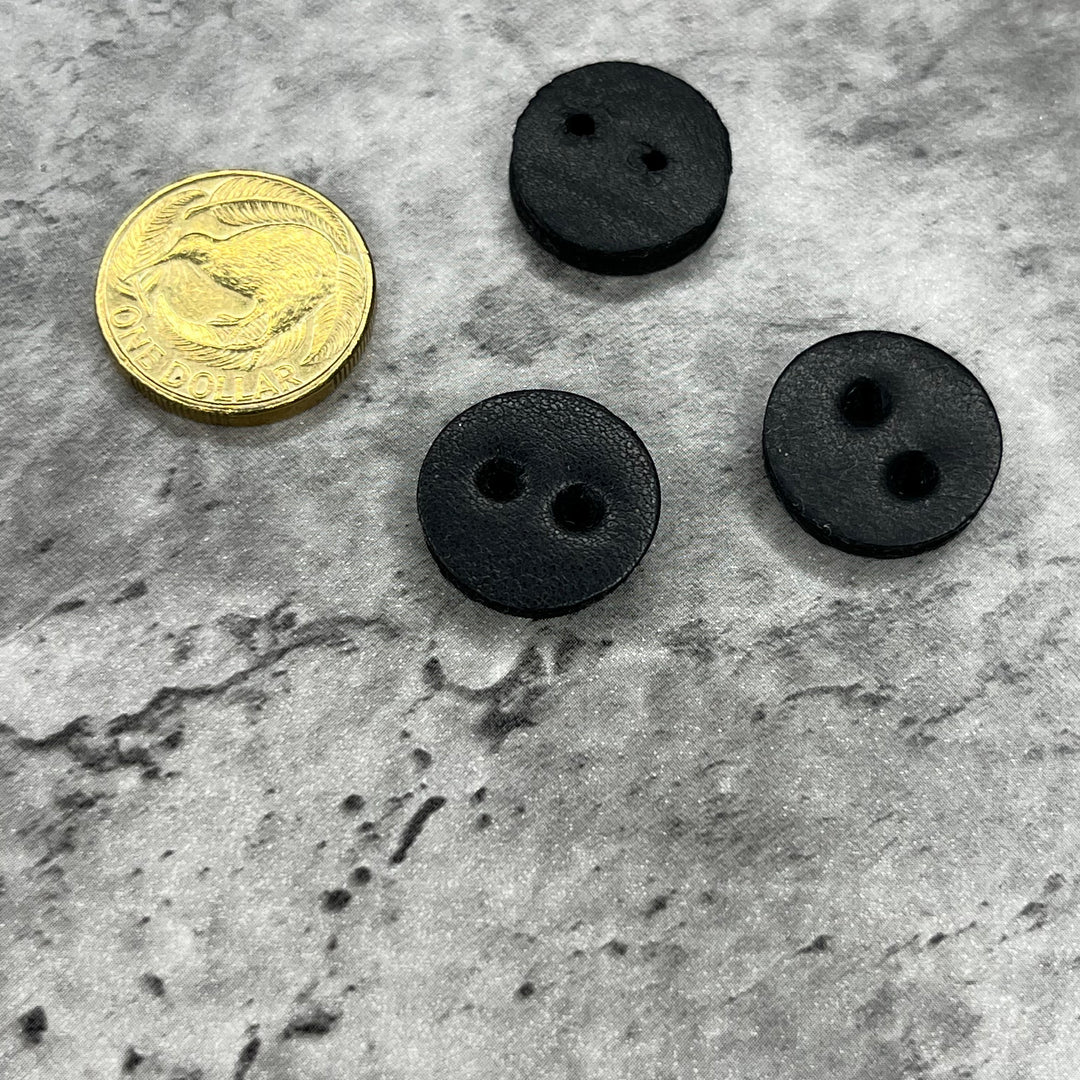 Black Leather Button - 19mm