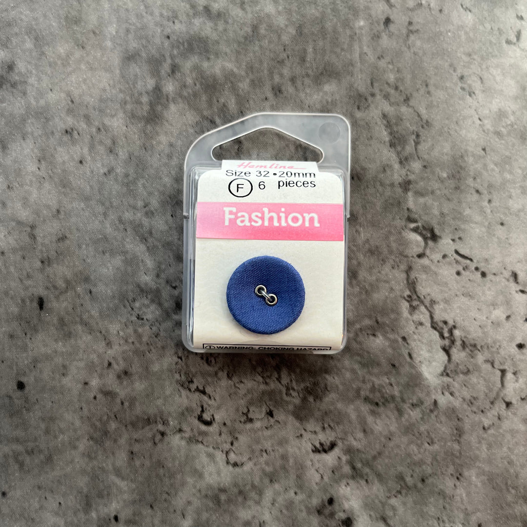 Blue Fabric covered Buttons - 20mm