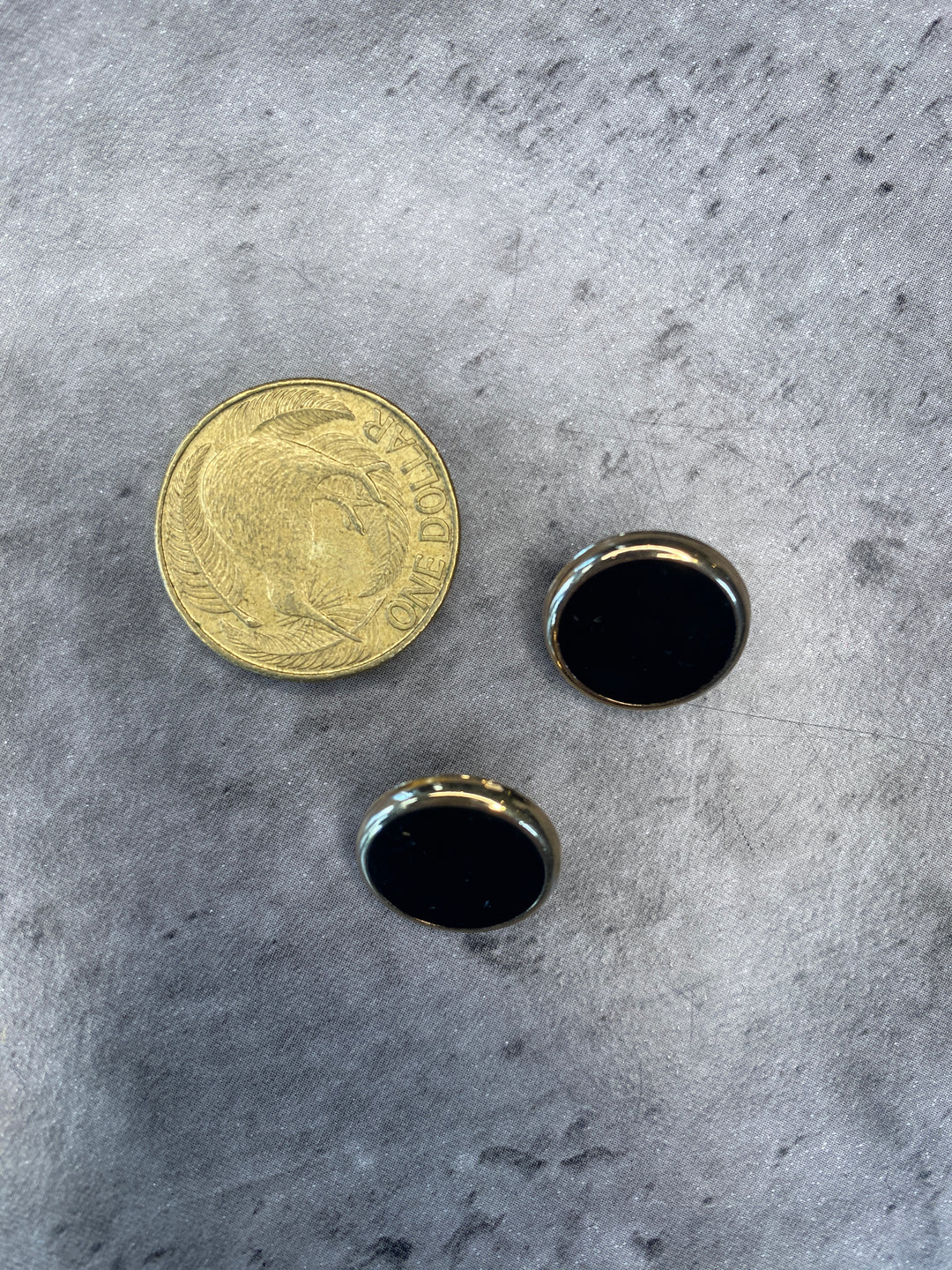 Gold Rimmed black Button - 15 mm