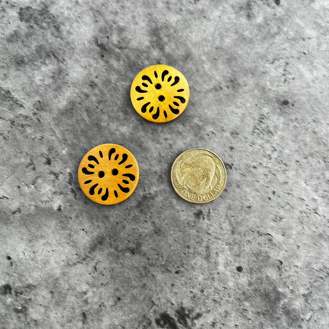 Natty Notions Wooden Button Mustard Vintage - 25mm