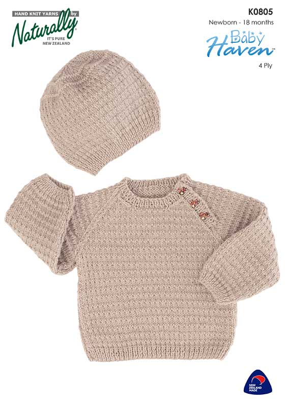 Raglan Sweater and Hat K0805 by Naturally Yarns - Printed Pattern