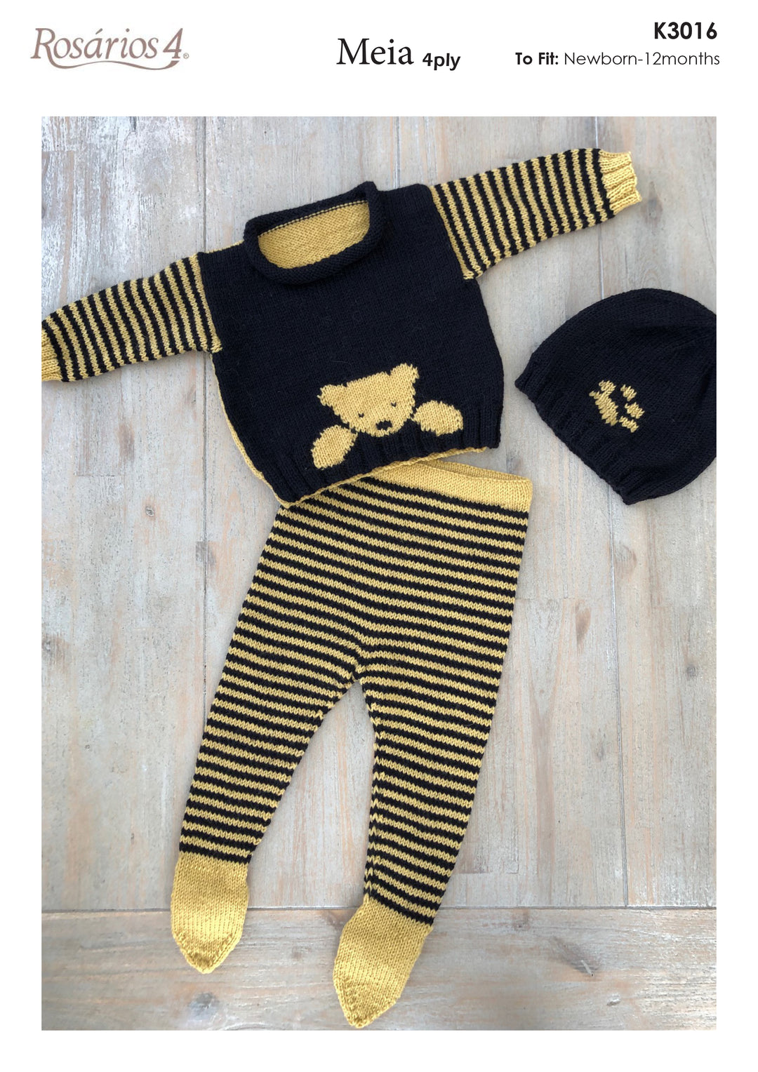 Rosarios4 Meia Striped Tights, Teddy Jumper & Beanie K3016 - Printed Pattern