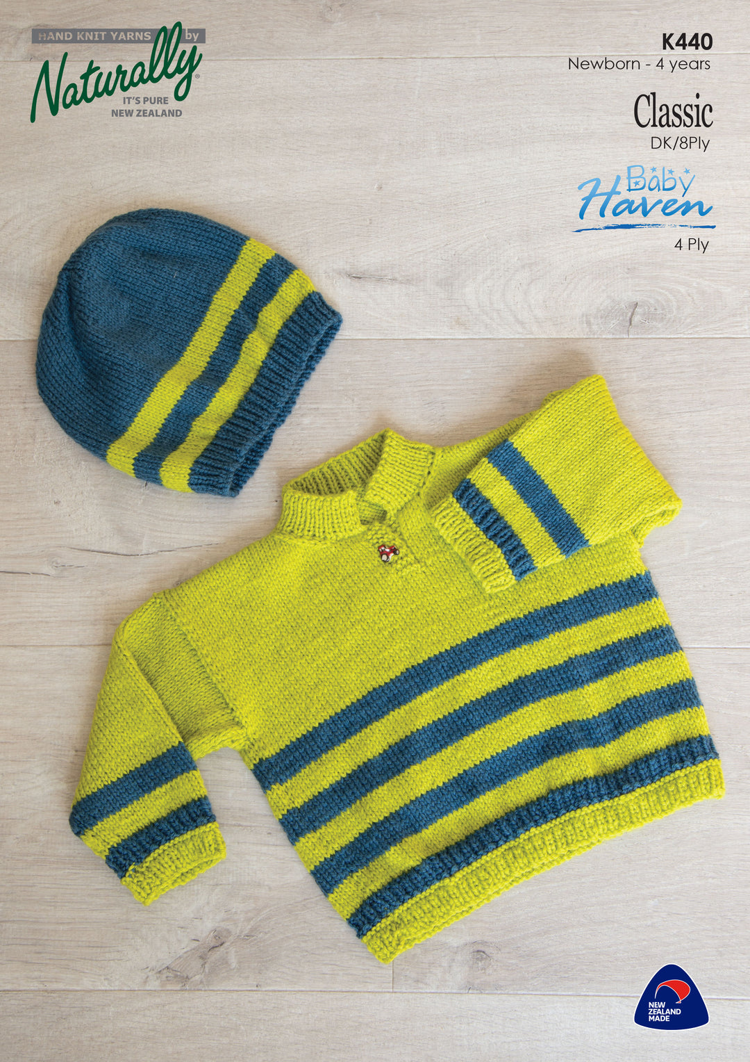 Striped Sweater & Hat K440  by Naturally Yarns - Printed Pattern